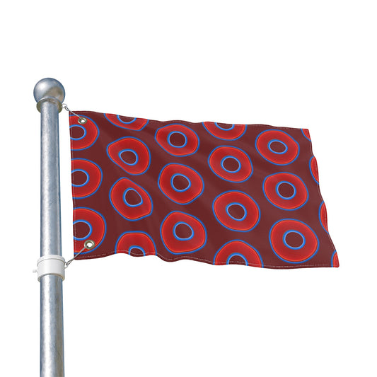 Lumpy Flagpole Sitters - Donut Flags [12" x 18"] - red vivid donut print w/dark crimson background