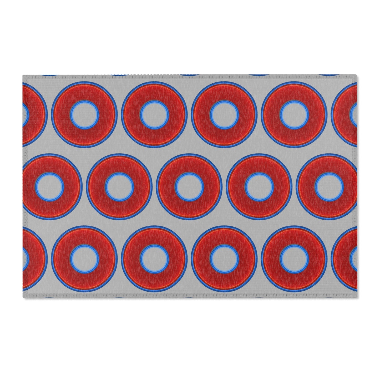 Lumpy Donut Print Rug - choice of 3 sizes - vivid red donut print w/light gray background