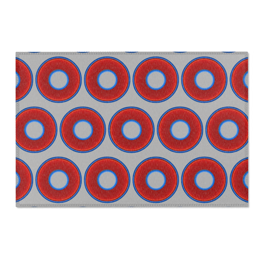 Lumpy Donut Print Rug - choice of 3 sizes - vivid red donut print w/light gray background