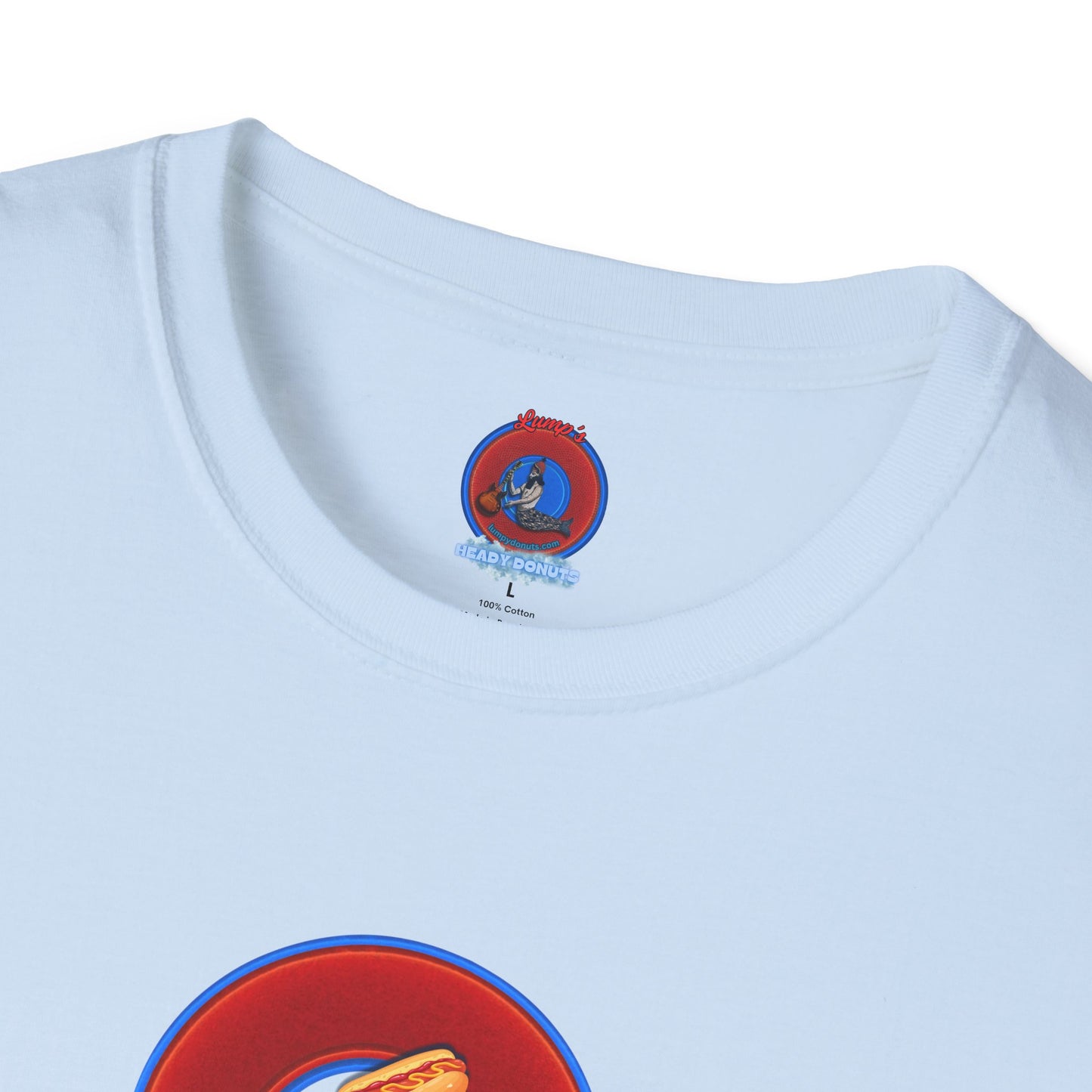 Classic Donut Tee - Unisex Soft-Style - "Viva Las Vegas Donut" -  vivid red donut w/raw dogger - variant 3