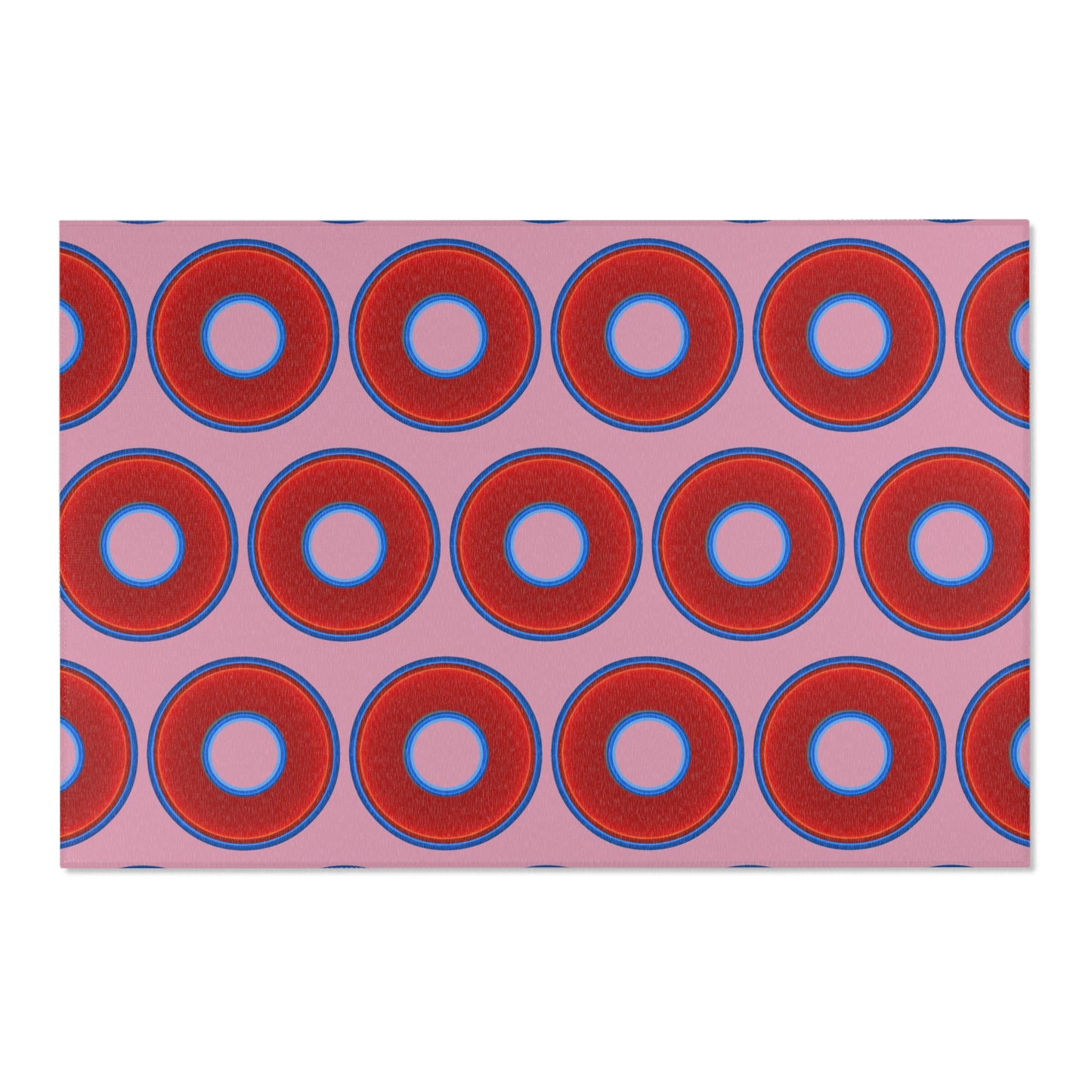 Lumpy Donut Print Rug - choice of 3 sizes - vivid red donut print w/pale magenta background