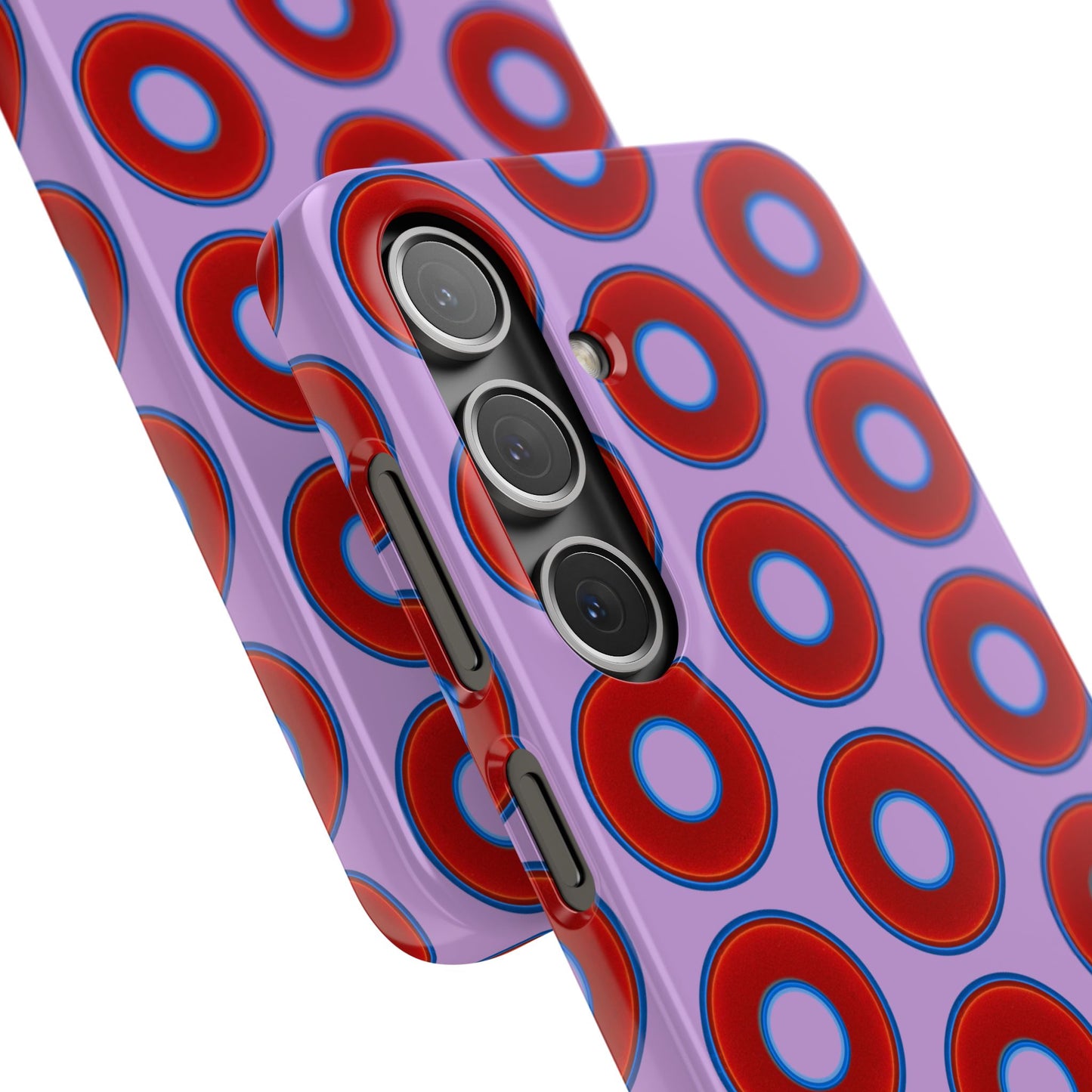 Lumpy Donut Snap Case - red vivid donut print w/wisteria purple background
