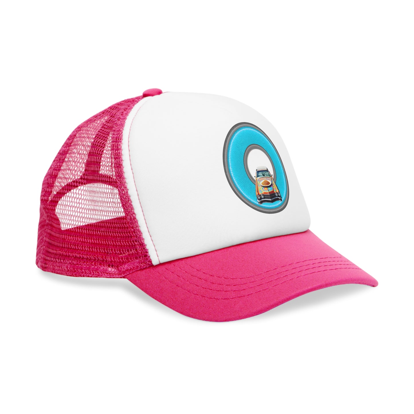Lumpy Trucker Hat - "Cadillac Rainbows & Eating on the Run" - variant 2 - turquoise donut
