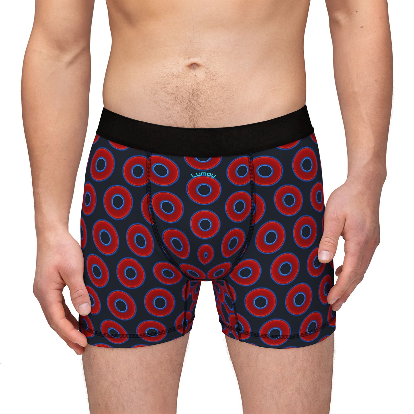 Men's Donut Boxers - red vivid donuts w/charcoal blue background