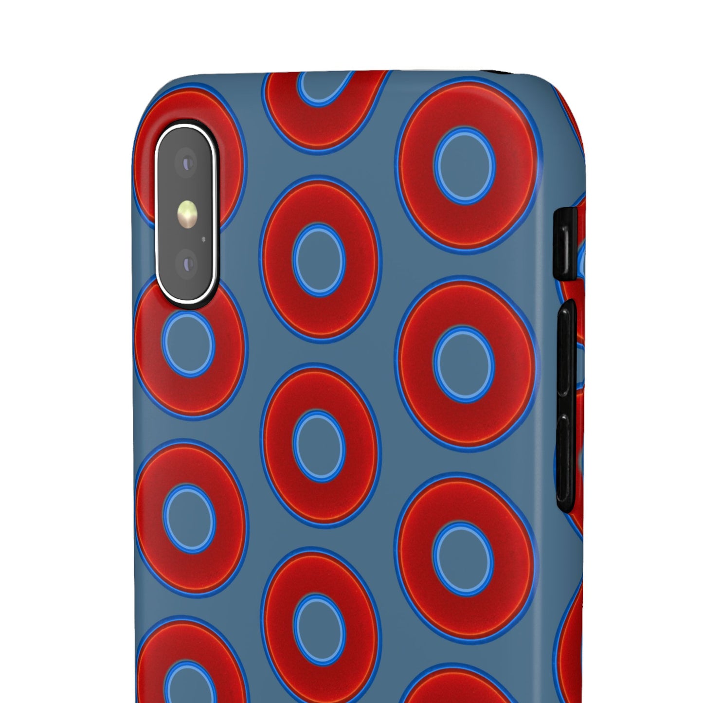 Lumpy Donut Snap Case - red vivid donut print w/steel blue background