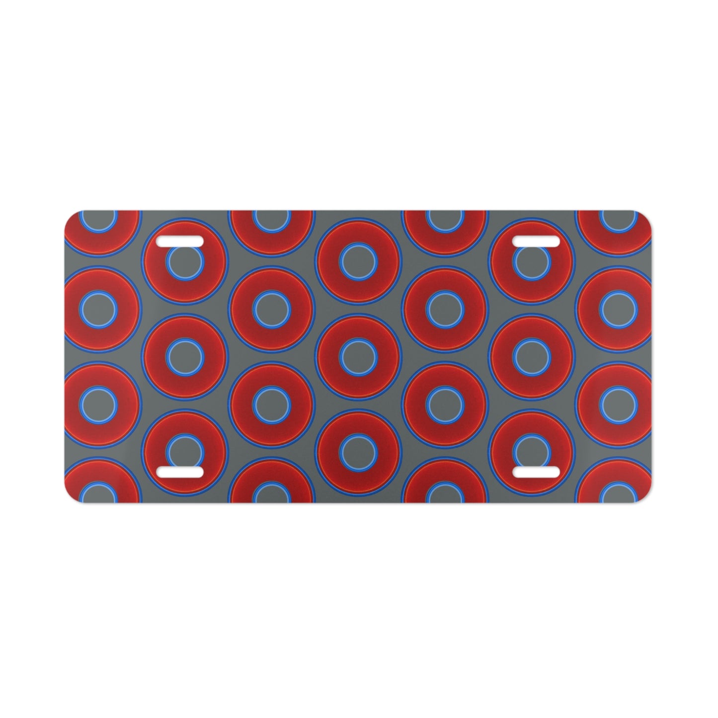 Lumpy Donut Vanity Plate - red vivid donut print w/dark gray background