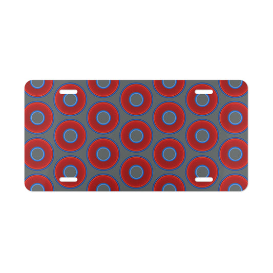 Lumpy Donut Vanity Plate - red vivid donut print w/dark gray background