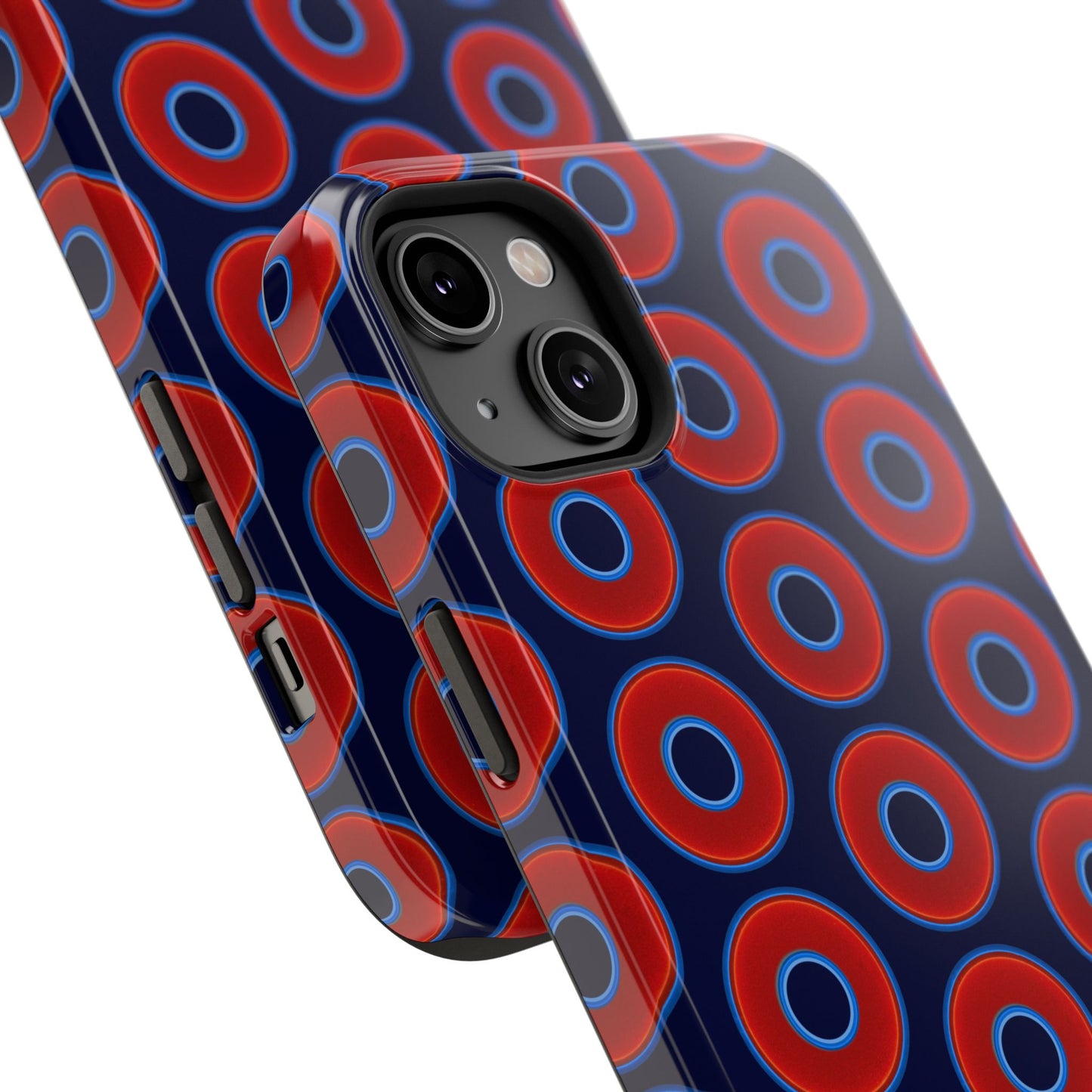 Impact-Resistant Lumpy Donut Case - red vivid donut print w/dark navy blue background