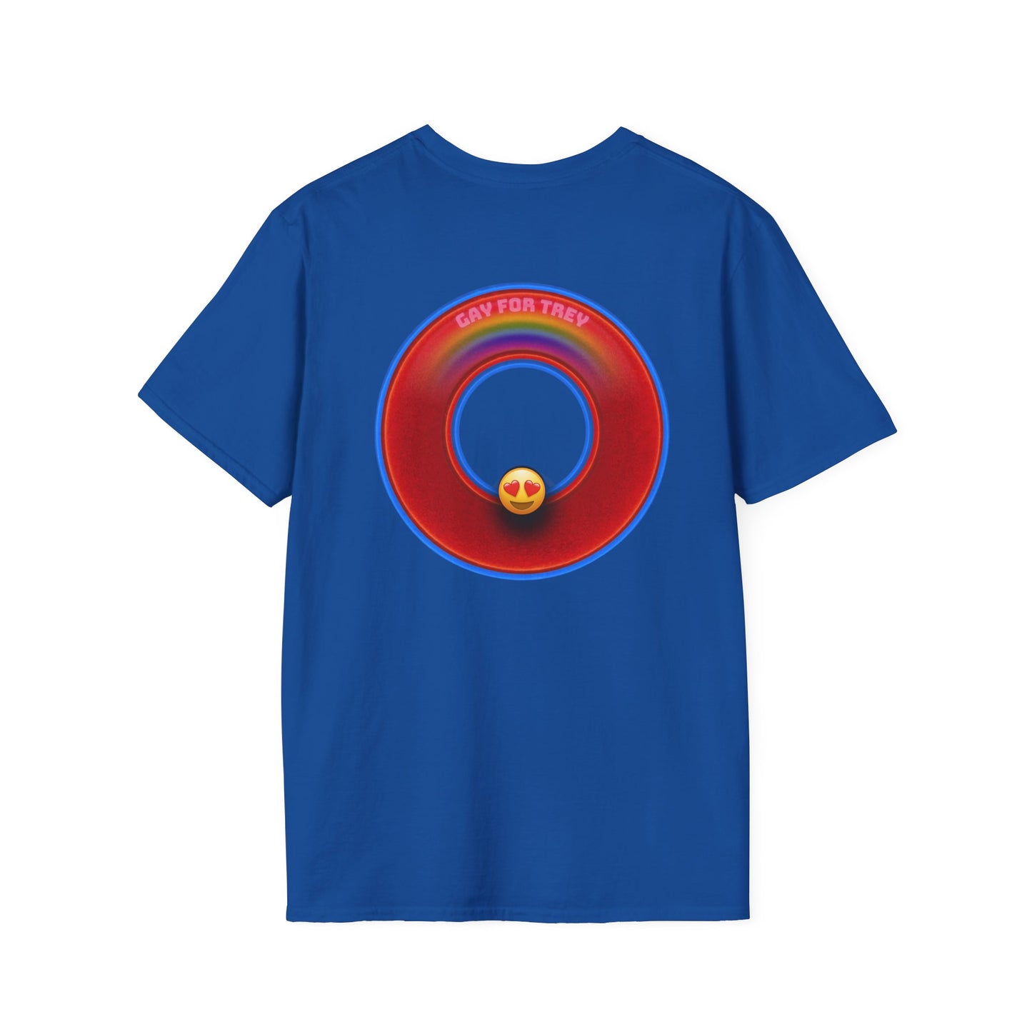 Classic Donut Tee - Unisex Soft-Style - "Yes You Are Mark!" - vivid red/blue donut