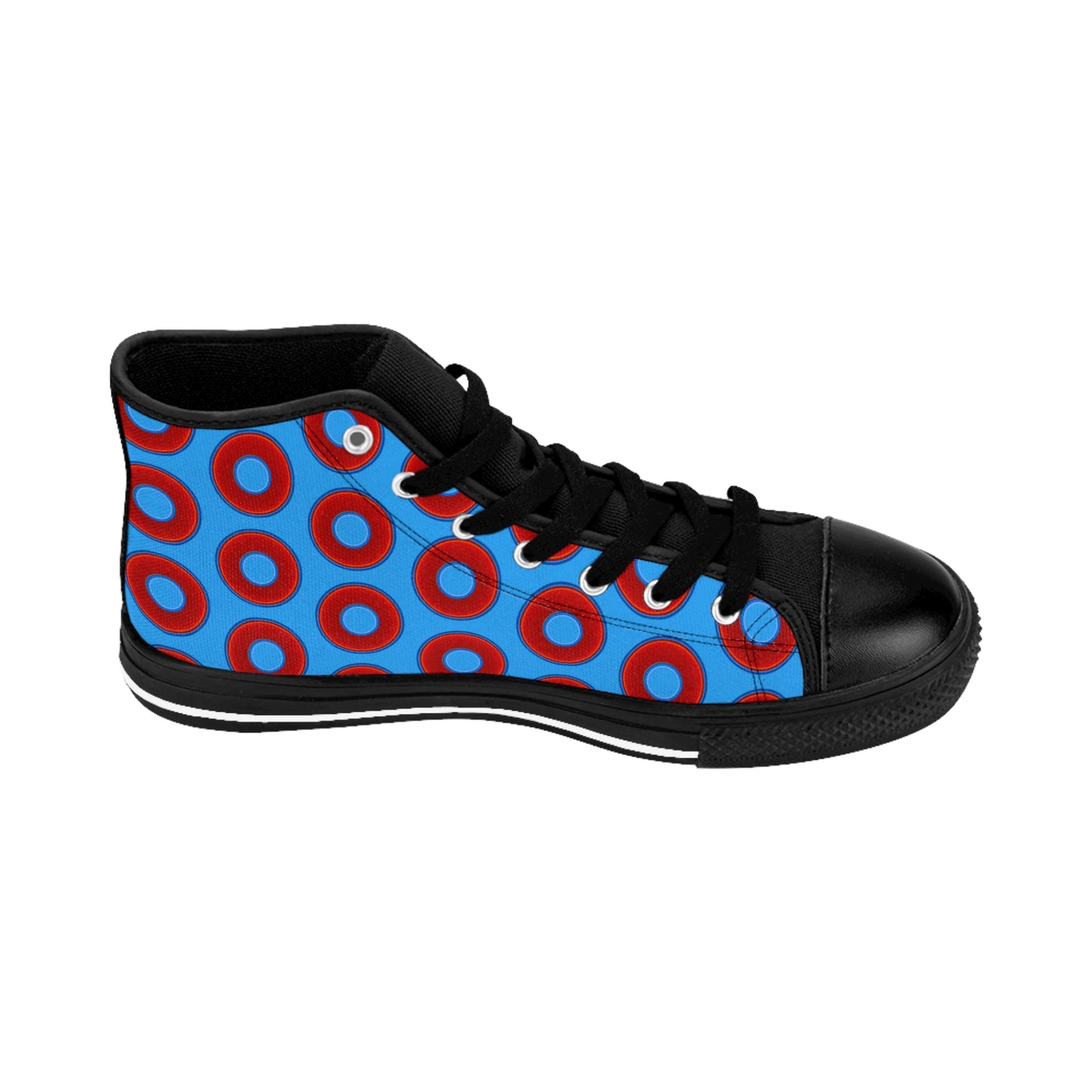 Cushiony Convectors - High Tops - red vivid donuts w/sky royal blue background