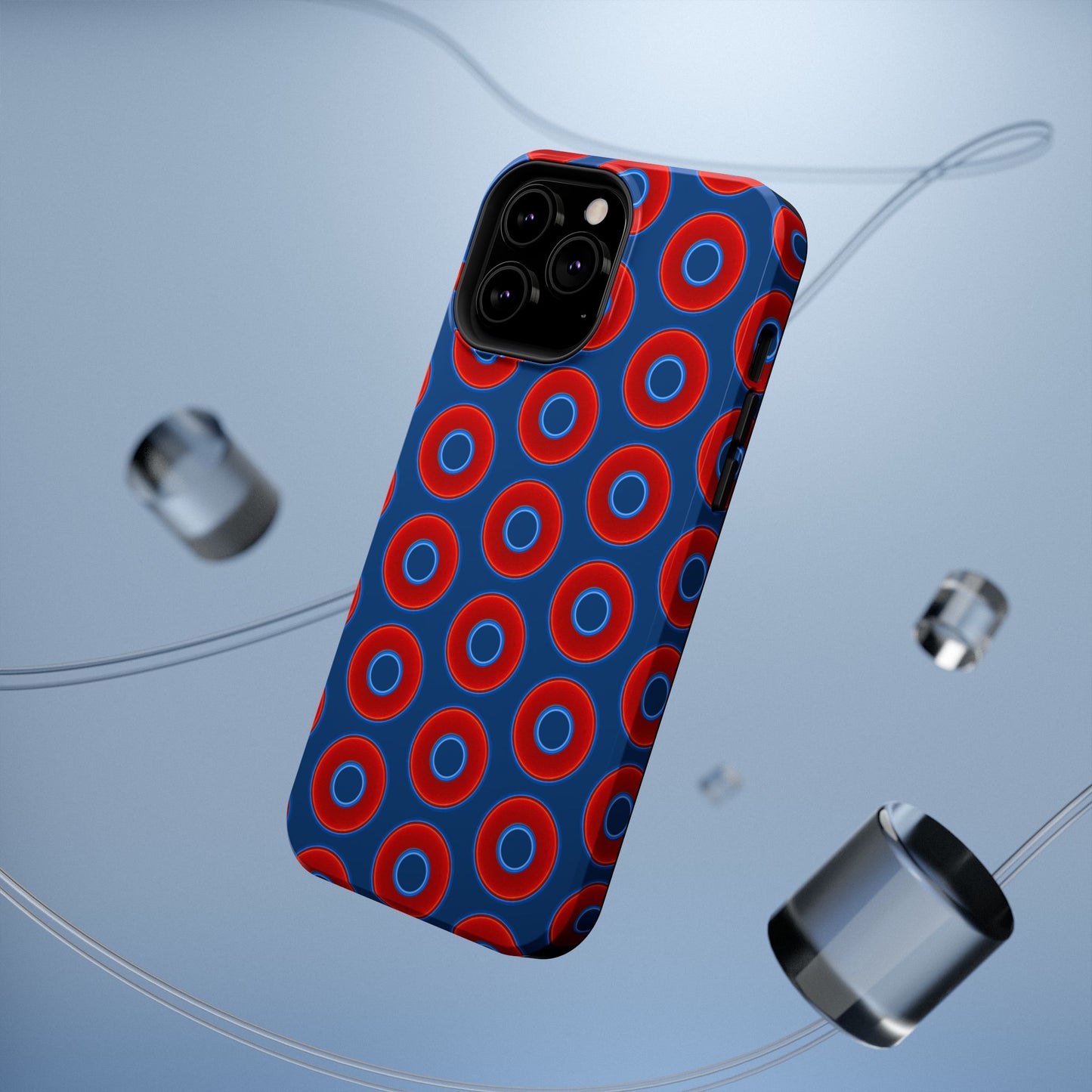 Impact-Resistant Lumpy Donut Case - red vivid donut print w/Atlantic navy blue background