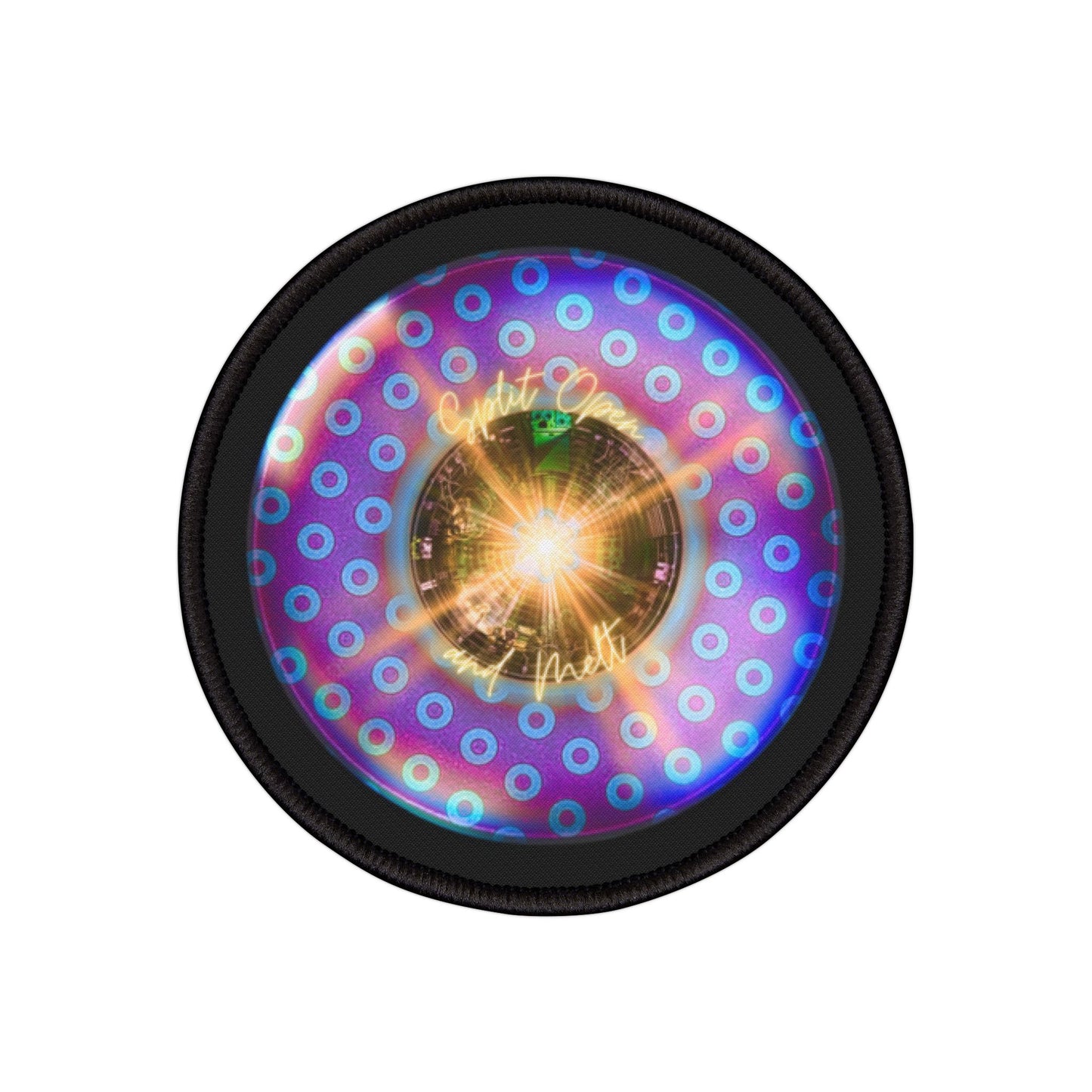 Iron-On Donut Patch - "Split Open Donuts" - vivid purple/light blue paradoxical donut