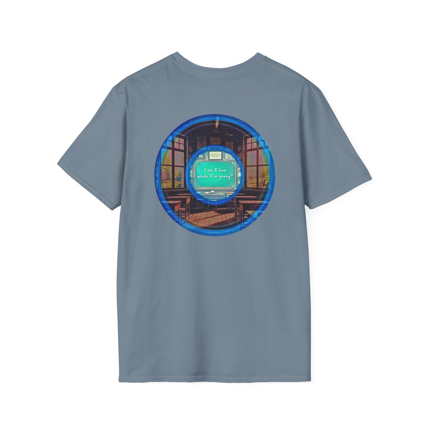 Classic Donut Tee - Unisex Soft-Style - "The Torturous Chalk Dust Donut  " - blue/red picture donut