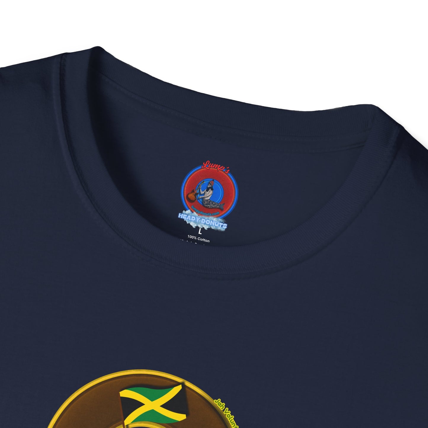 Classic Donut Tee - Unisex Soft-Style - "Jah Volunteers Protect Jah Love... and donuts!" - vivid brown/gold donut