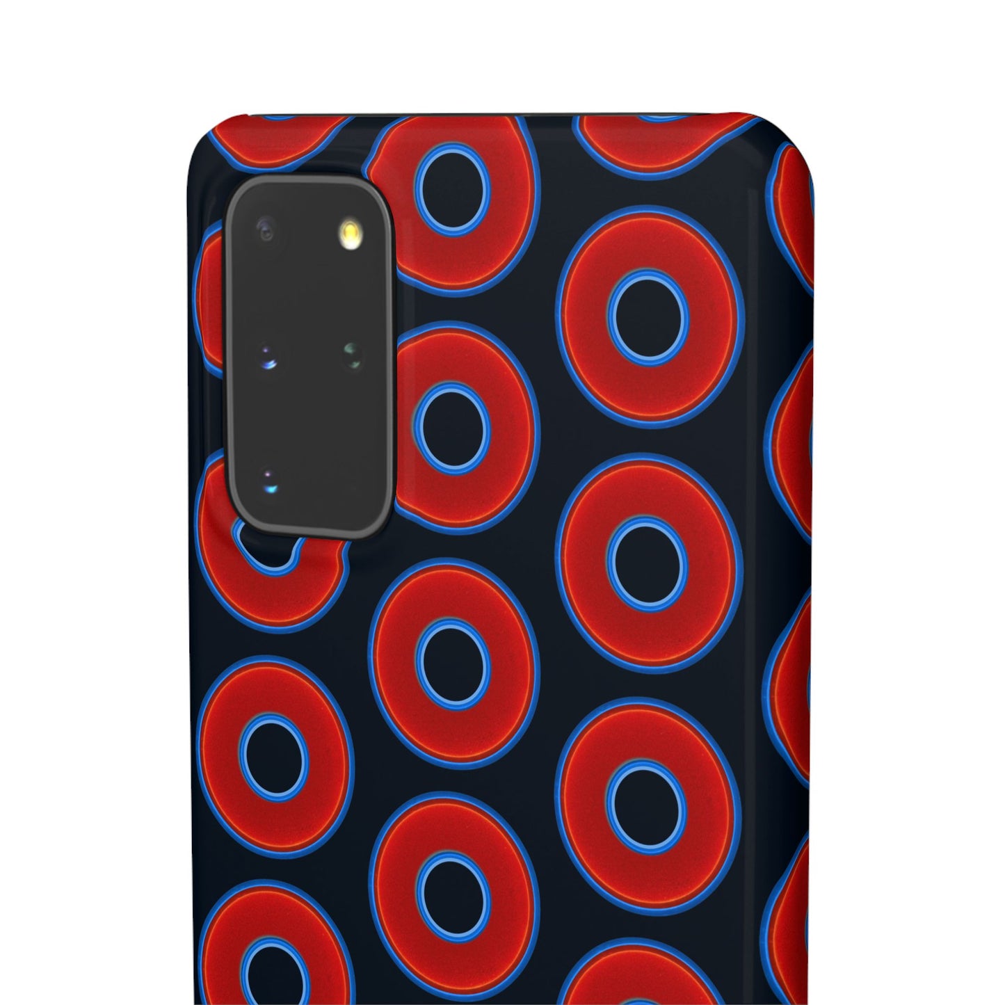 Lumpy Donut Snap Case - red vivid donut print w/blue charcoal background