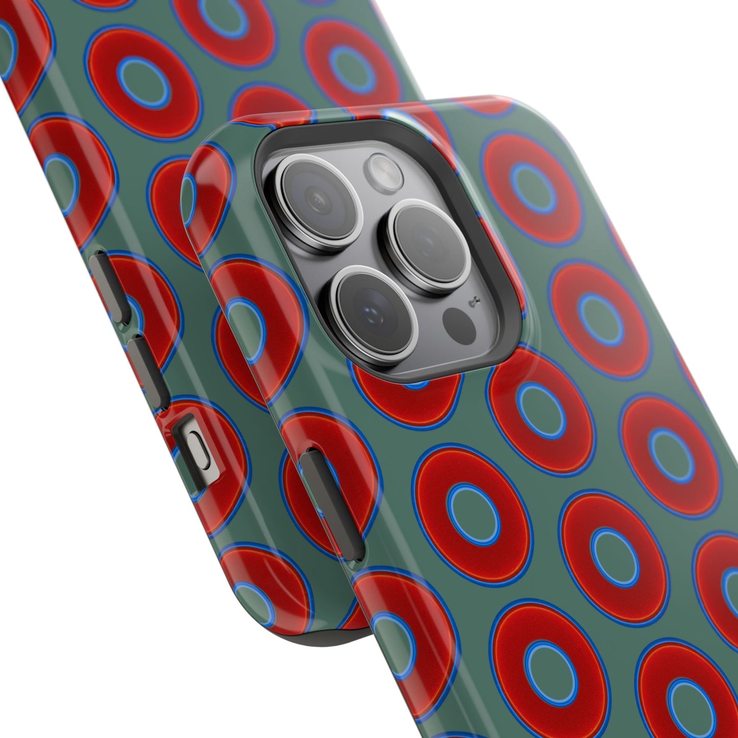 Impact-Resistant Lumpy Donut Case - red vivid donut print w/Fenway green background