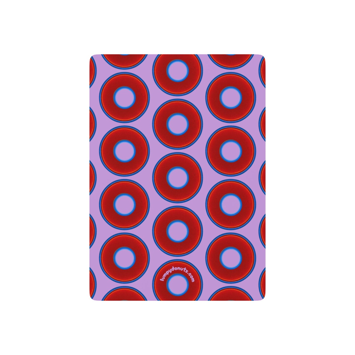 Lumpy Donut Playing Decks - 52-cards - red vivid donuts w/wisteria purple background