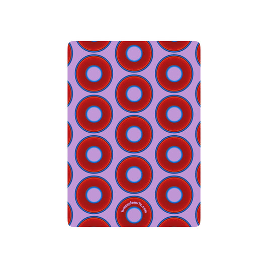 Lumpy Donut Playing Decks - 52-cards - red vivid donuts w/wisteria purple background
