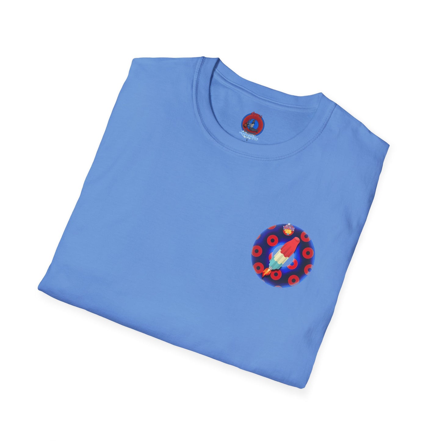 Classic Donut Tee - Unisex Soft-Style - "Blow this Popsicle Stand" - blue/red paradox bomb pop donut - variant 3