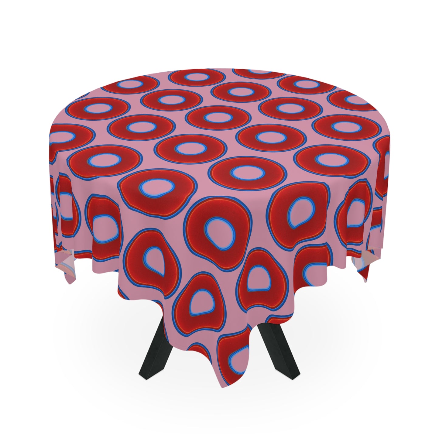 Lumpy Tablecloth - 55.1" x 55.1" - vivid red donuts w/pale magenta background