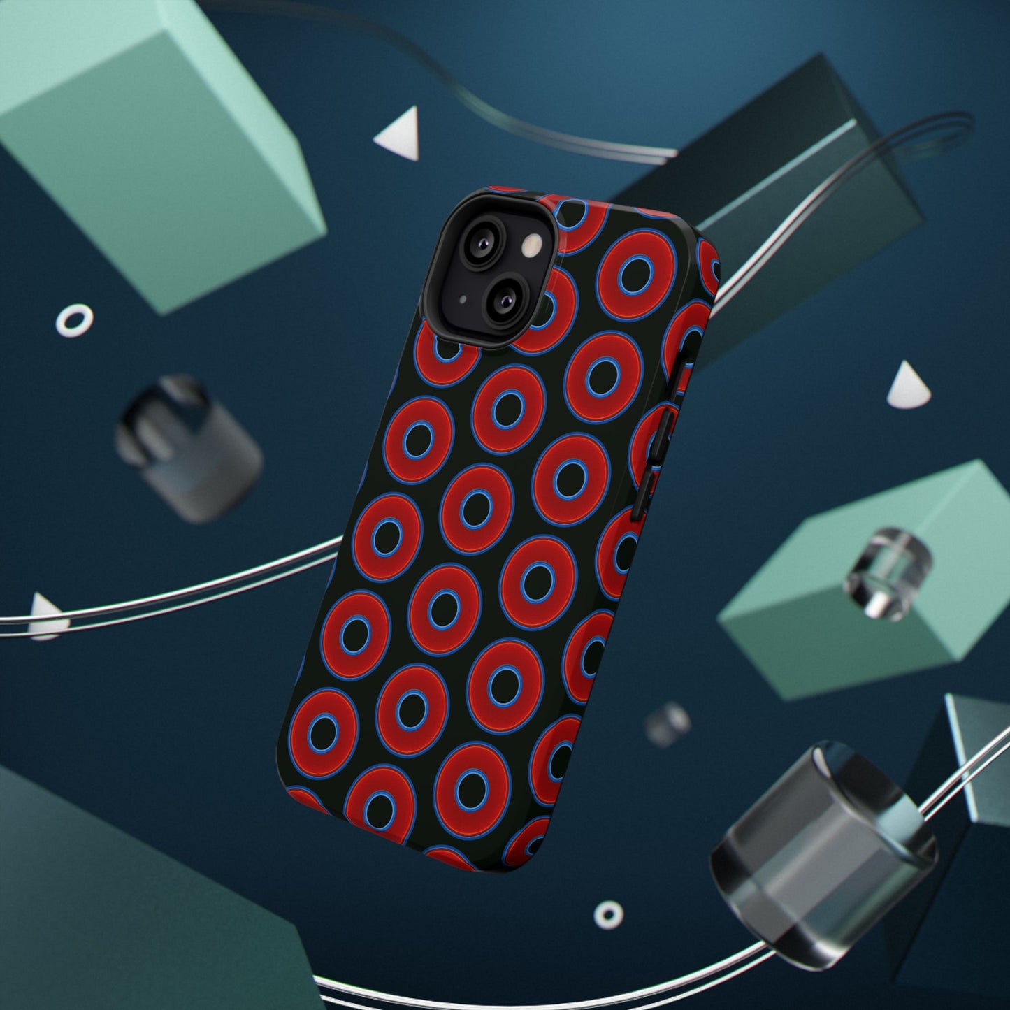 Impact-Resistant Lumpy Donut Case - red vivid donut print w/midnight moss background