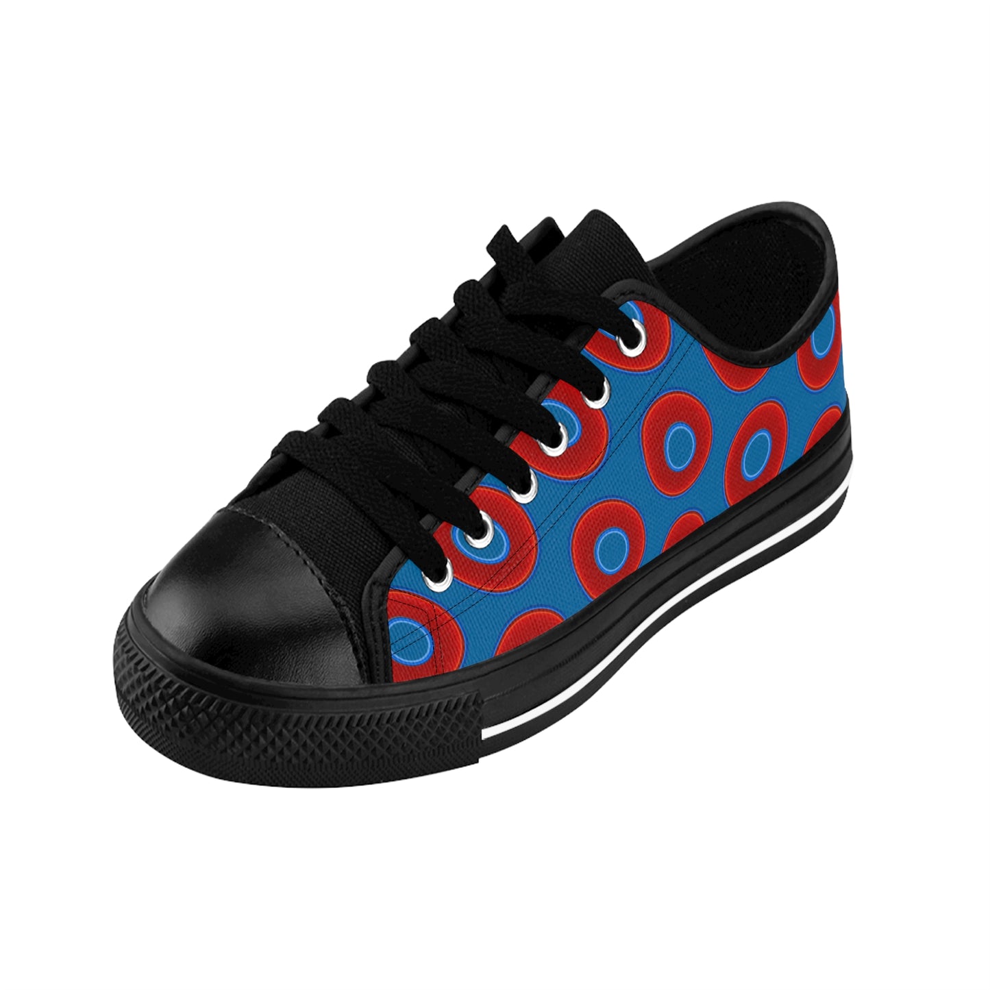 Women's Cushiony Convectors - Low Top - large red vivid donut print w/wavy navy blue background