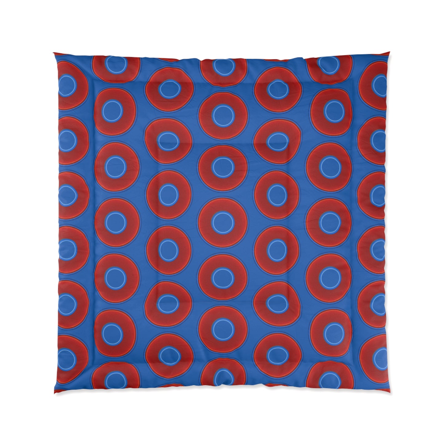 The Very Lumpy Comforter - vivid red donuts w/dark royal blue background
