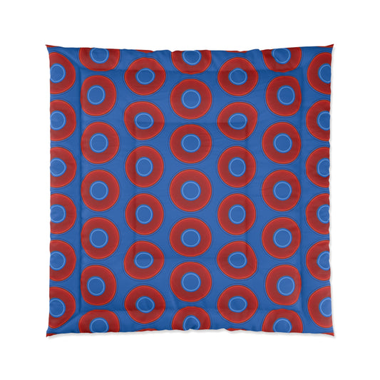 The Very Lumpy Comforter - vivid red donuts w/dark royal blue background