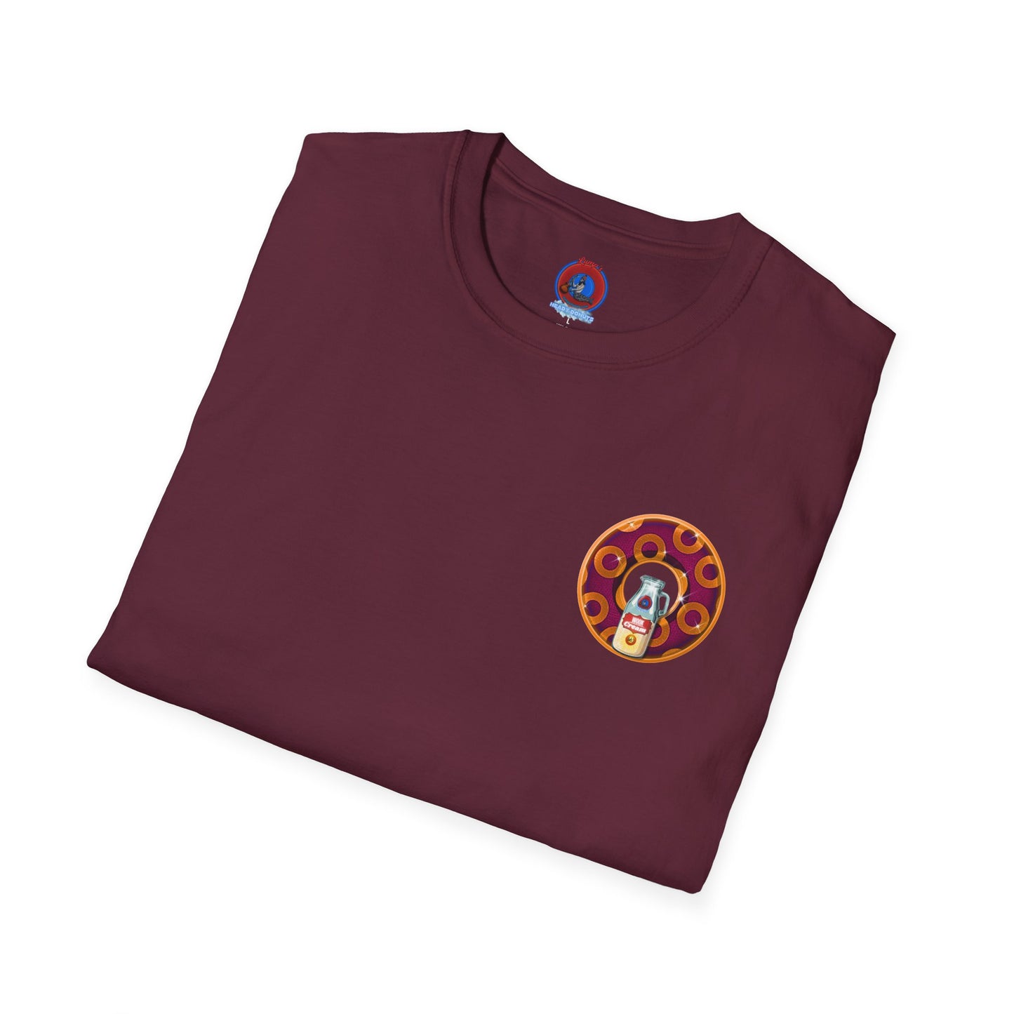 Classic Donut Tee - Unisex Soft-Style - "Princely Wooked Cream - YEMSG Donut " - burgundy/orange rustic paradox donut - variant 1