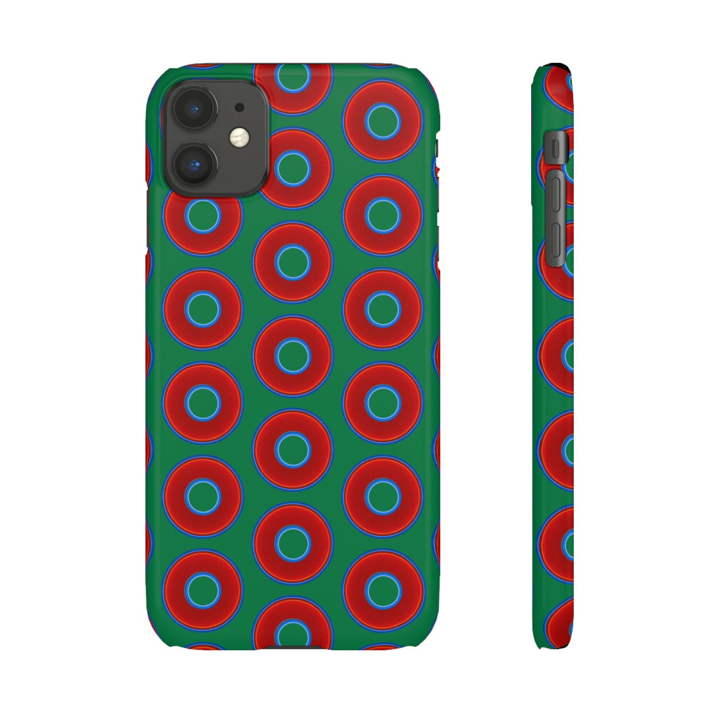 Lumpy Donut Snap Case - red vivid donut print w/green background