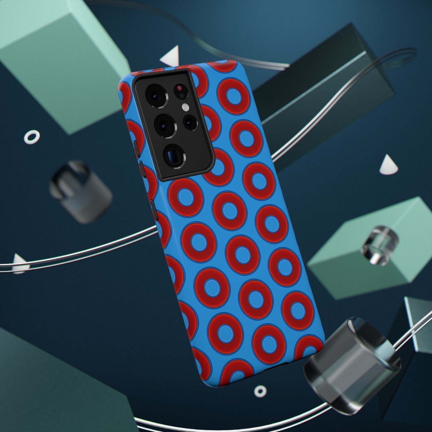 Impact-Resistant Lumpy Donut Case - red vivid donut print w/sky royal blue background