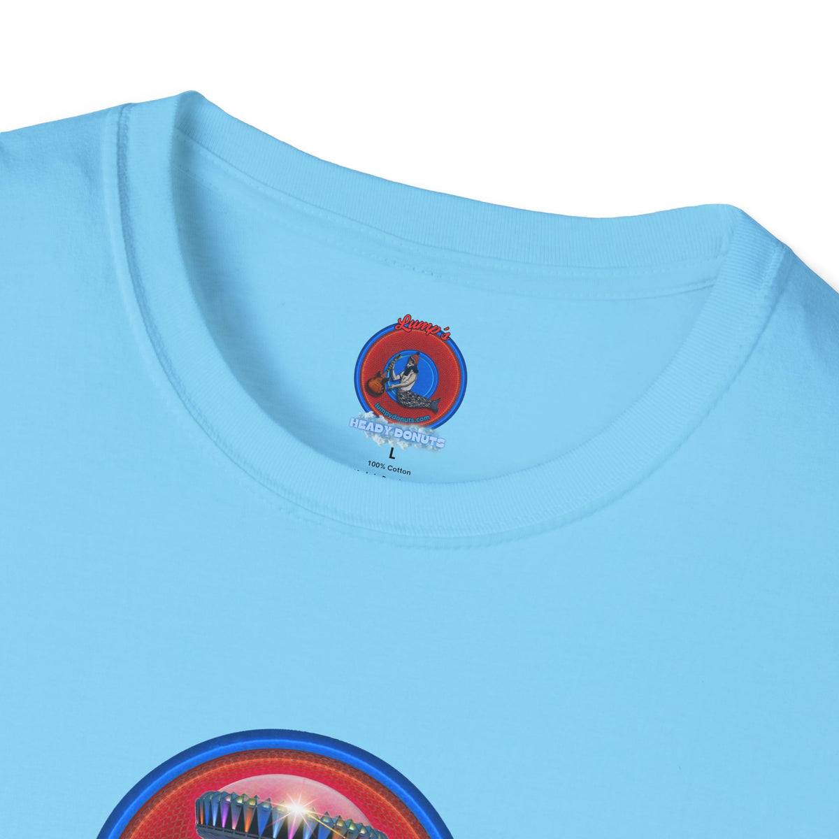 Classic Donut Tee - Unisex Soft-Style - "Donuts now Served on the Mothership" - red/blue donut