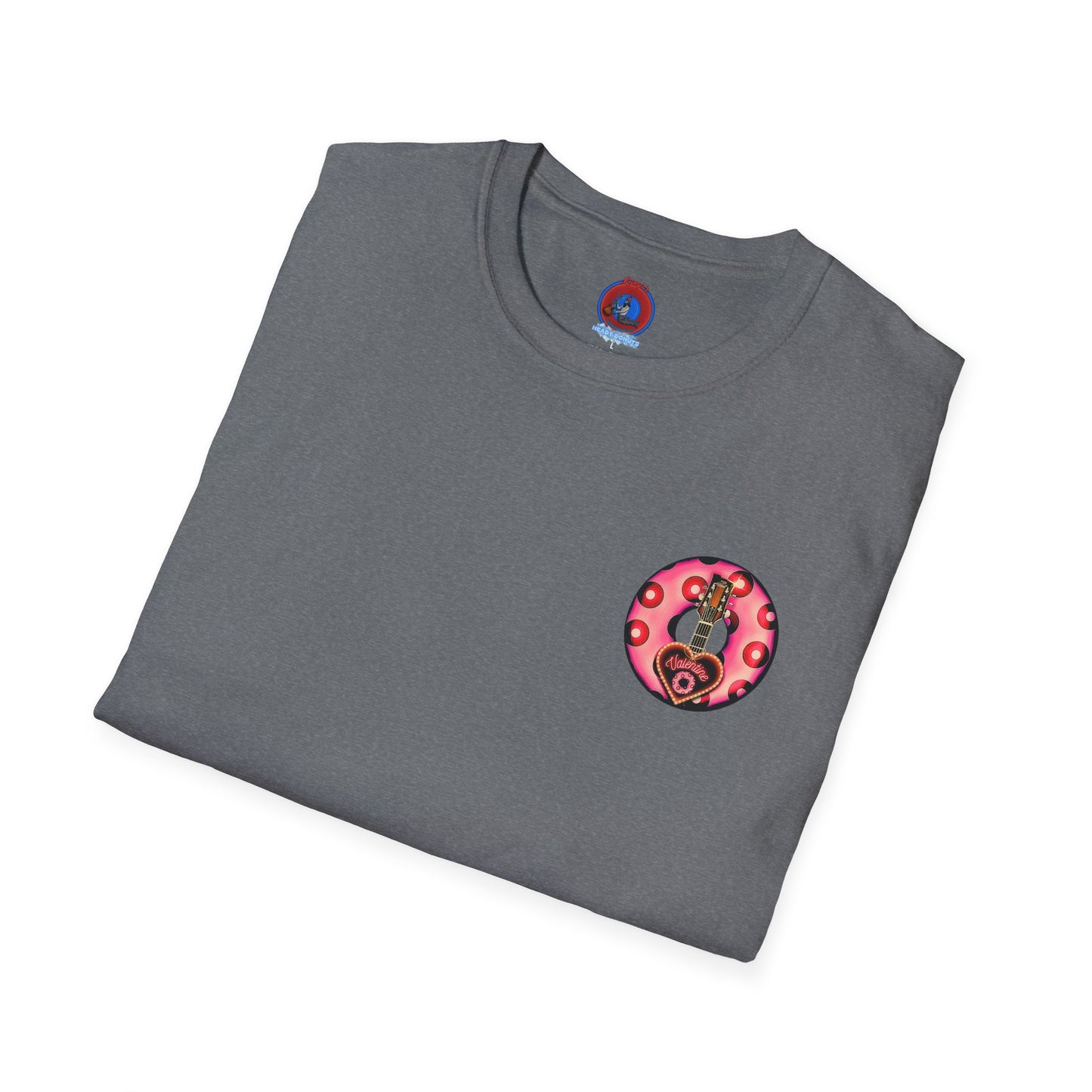 Classic Donut Tee - Unisex Soft-Style - "Would You Be My Donut?" - paradoxical faded magenta/red donut - variant 1