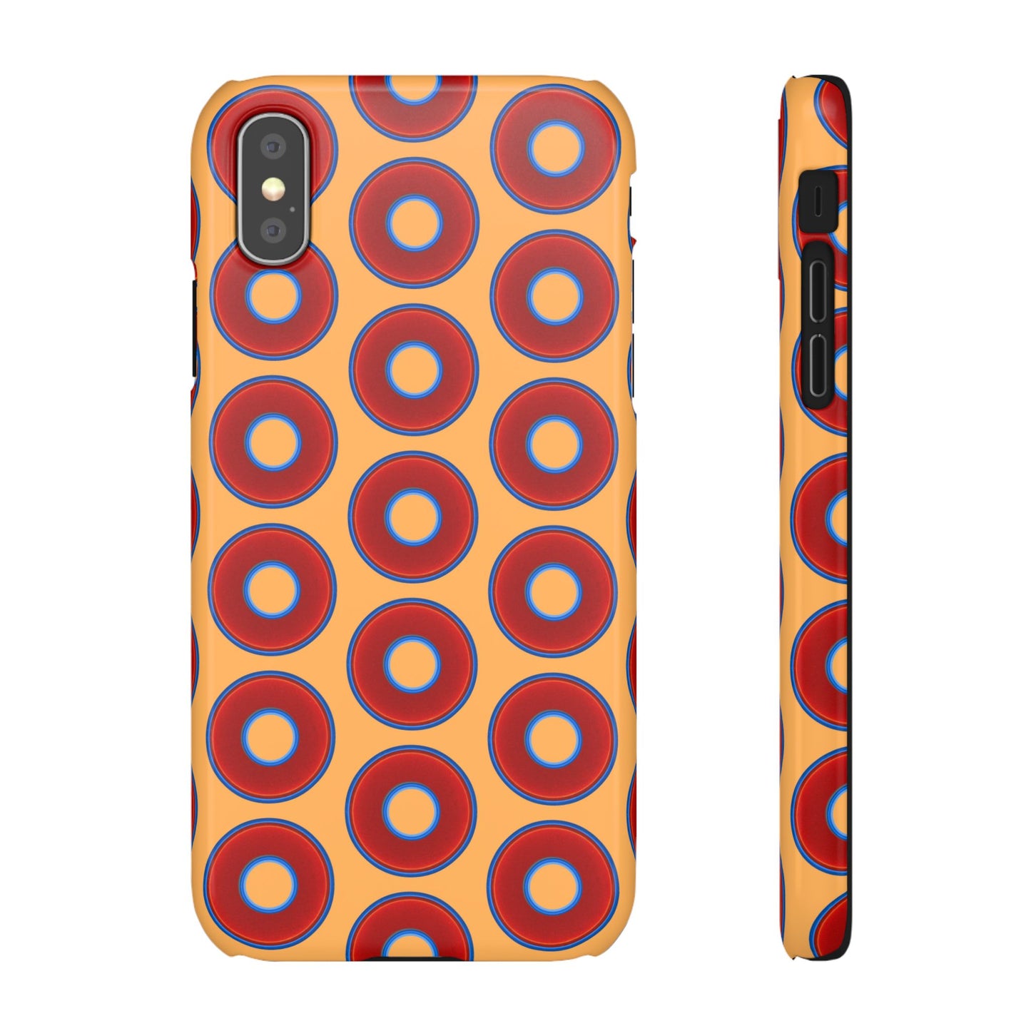 Lumpy Donut Snap Case - red vivid donut print w/creamcicle orange background