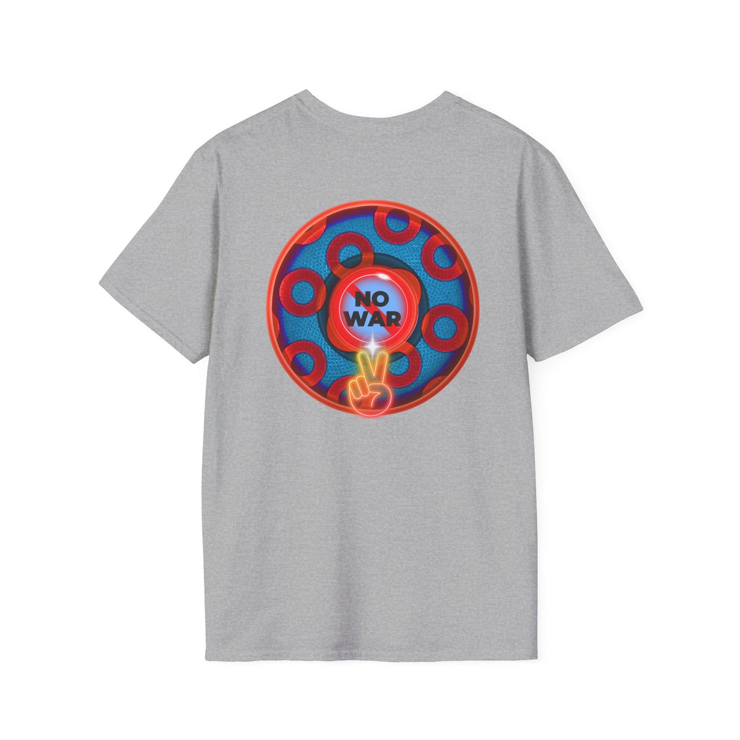 Classic Donut Tee - Unisex Soft-Style - "Peace of My Donut?" - blue/red rustic paradox donut
