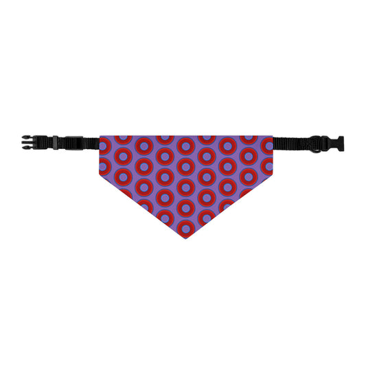Jim's Lumpy Bandana Pet Collar - vivid red donuts w/light purple background