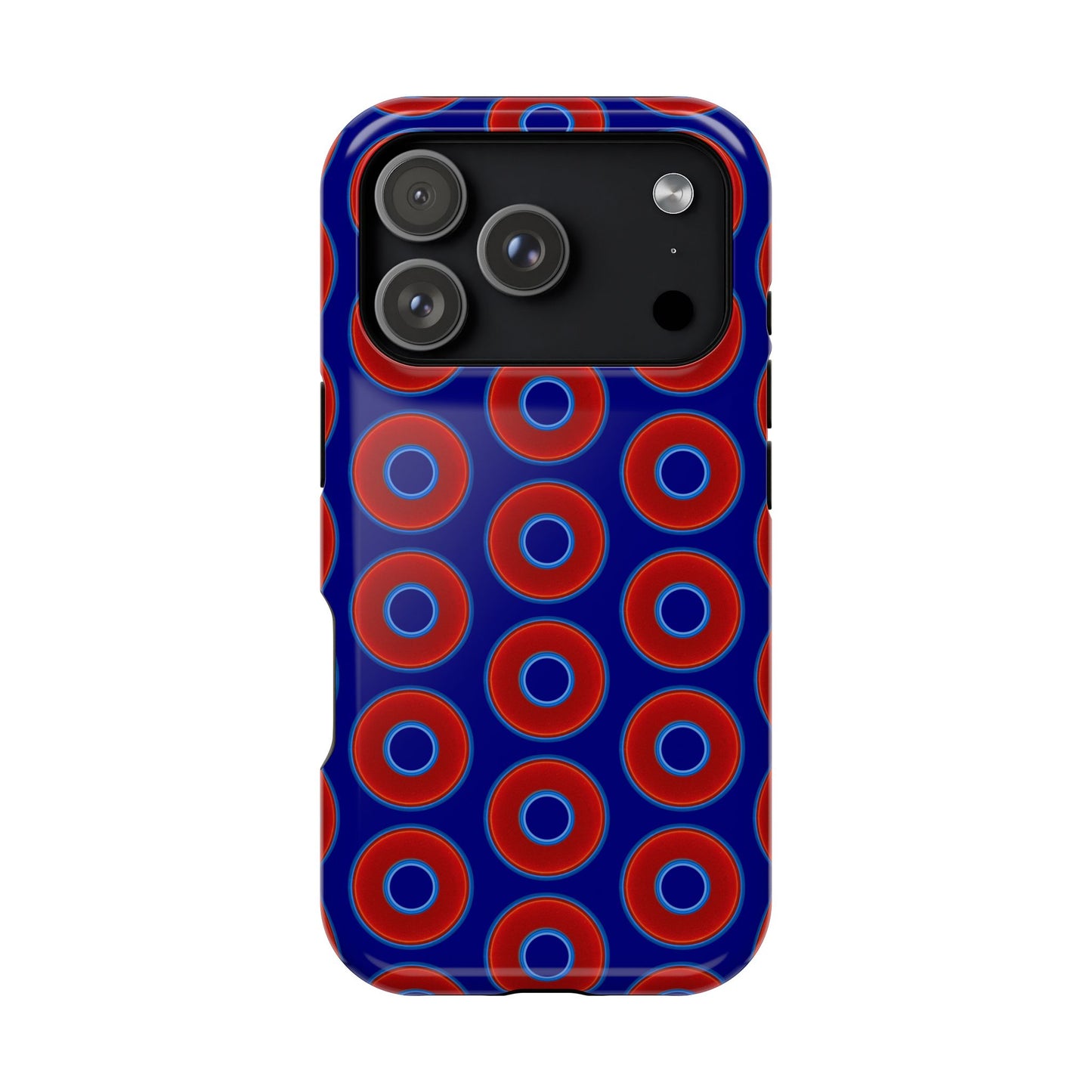 Impact-Resistant Lumpy Donut Case - red vivid donut print w/vivid navy background
