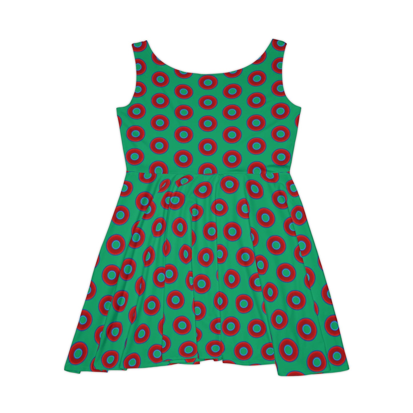 Women's Skater Donut Dress - vivid red donut print w/jade green background