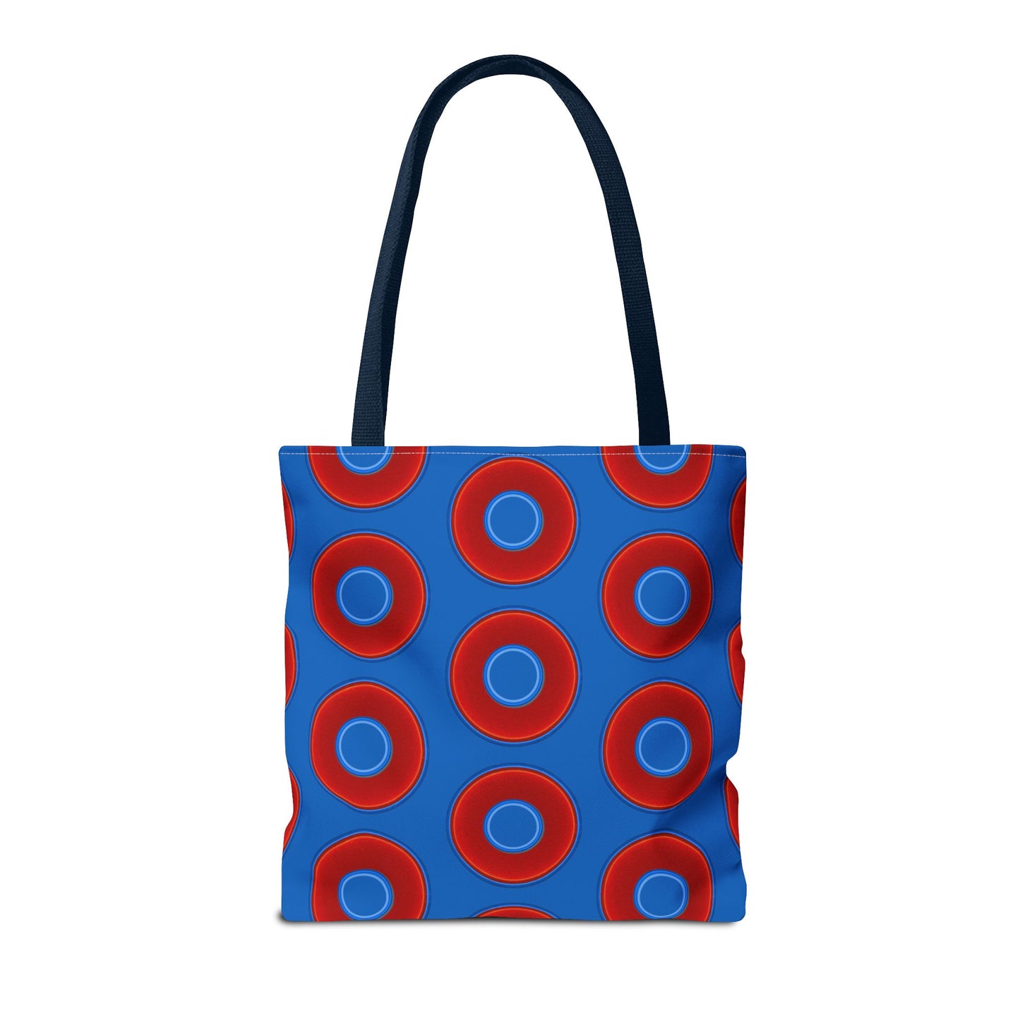 Lumpy Beach/Tote Bag - red vivid donuts w/dark royal blue background