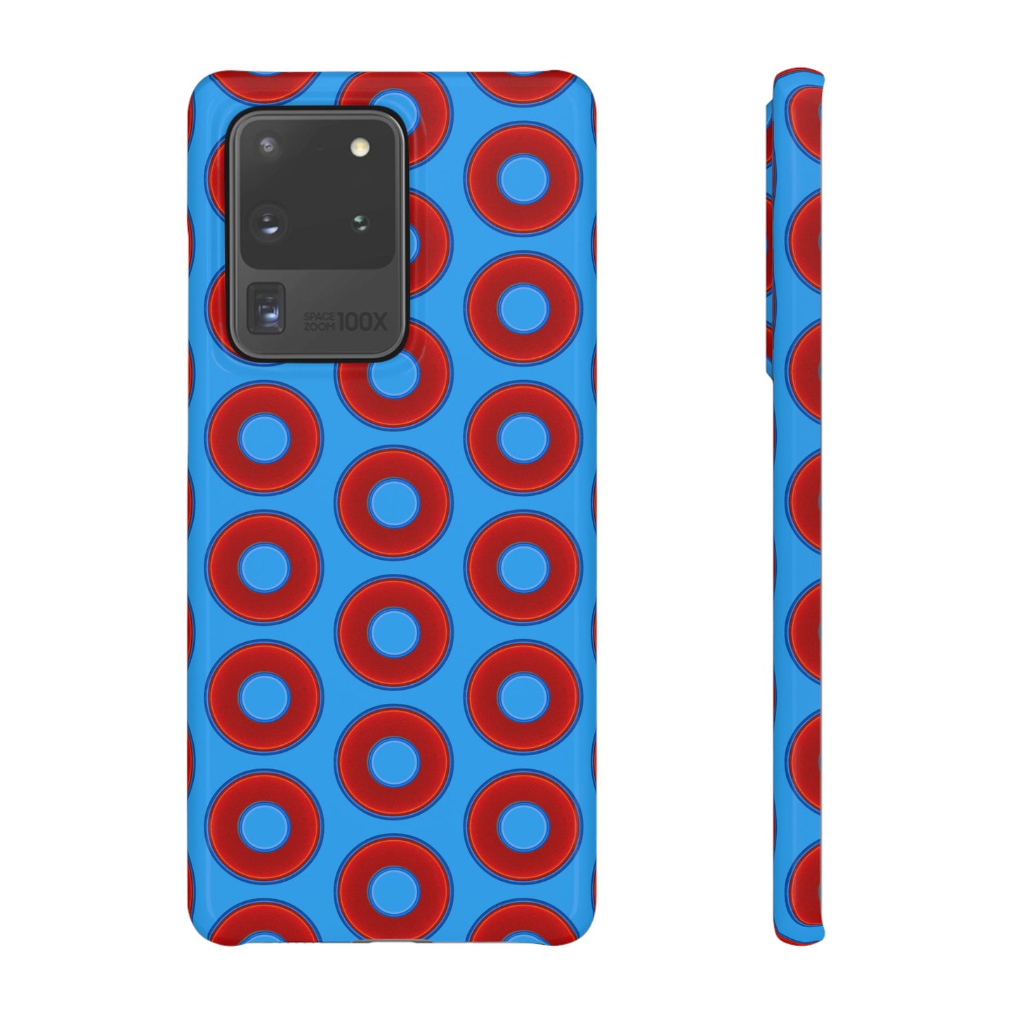 Lumpy Donut Snap Case - red vivid donut print w/sky royal blue background