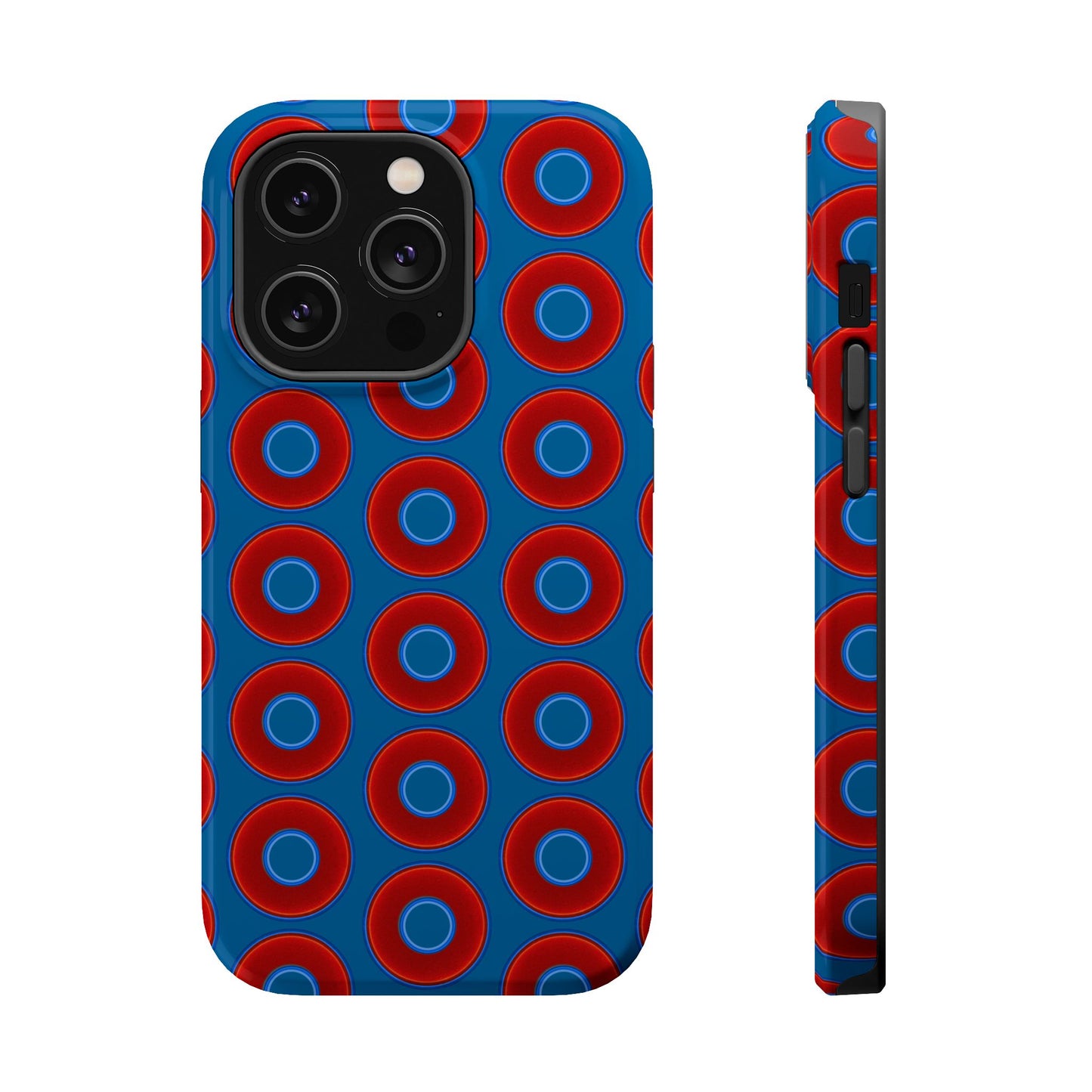 Magnetic Tough Donut Case - red vivid donut print w/wavy navy blue background