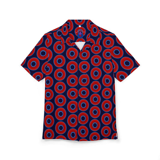 Wilson's 'Epic Hawaiian-Punch' Shirt - vivid red donut print w/midnight blue background [unisex]