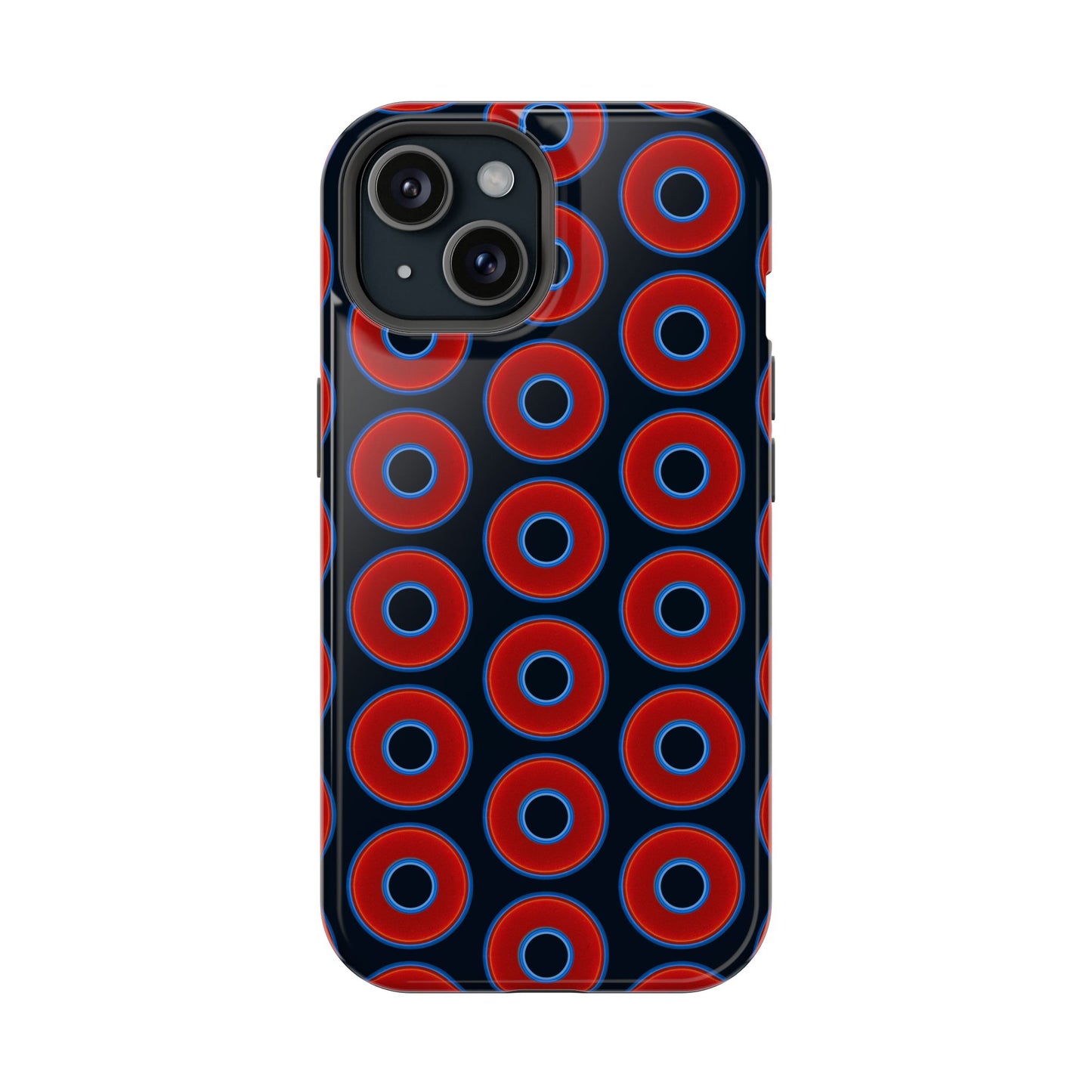 Impact-Resistant Lumpy Donut Case - red vivid donut print w/blue charcoal background