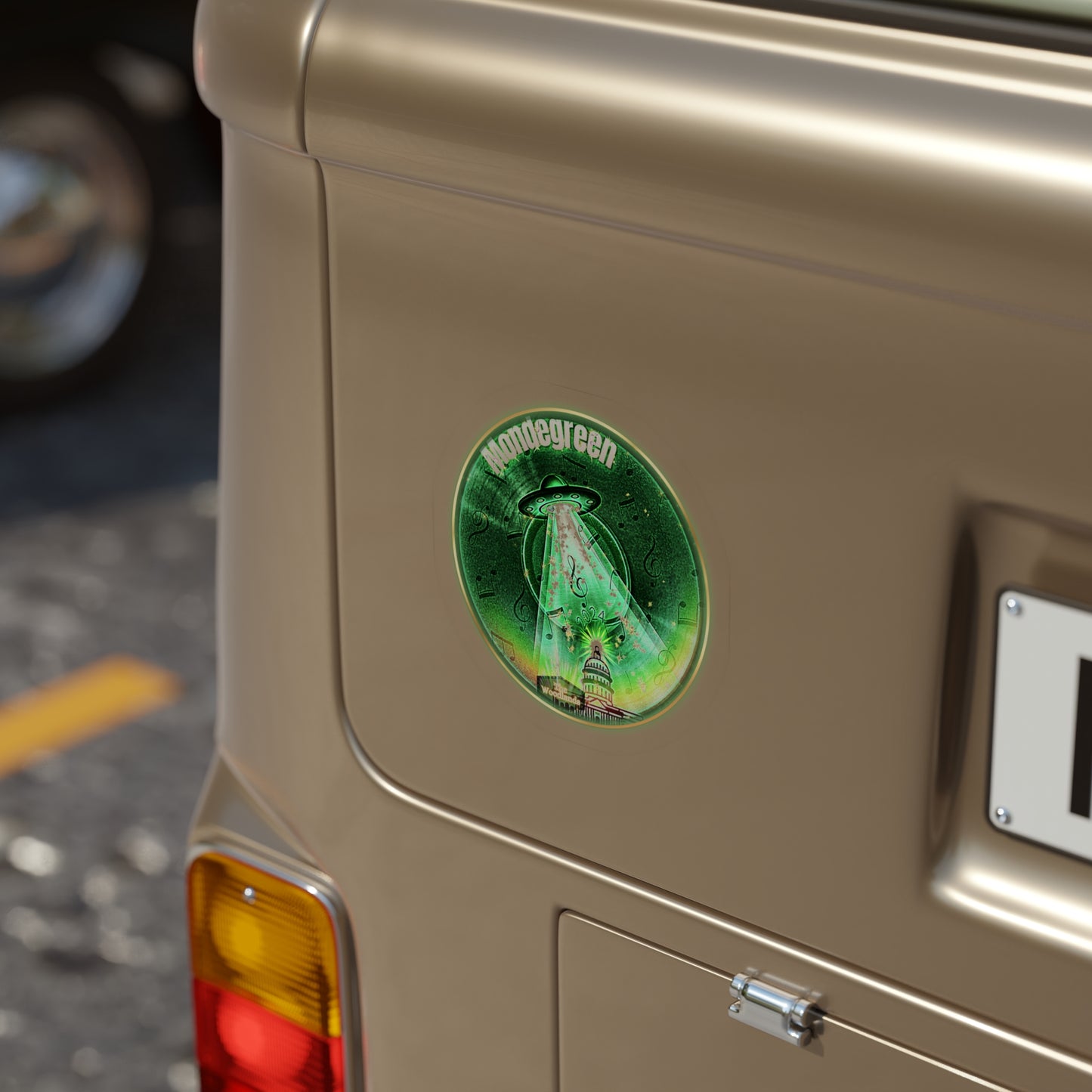 Donut Bumper/Outdoor Sticker - "Close Encounters of the Delaware Kind" - series 1.0 - variant 2 - green donut - [Die-Cut] 6"x 6"