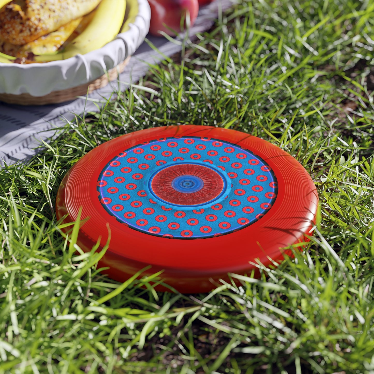 Lumpy Wham-O Donut Frisbee - "Wide Mouthed Paradox Donut w/Tube Donut Center" - red/royal blue