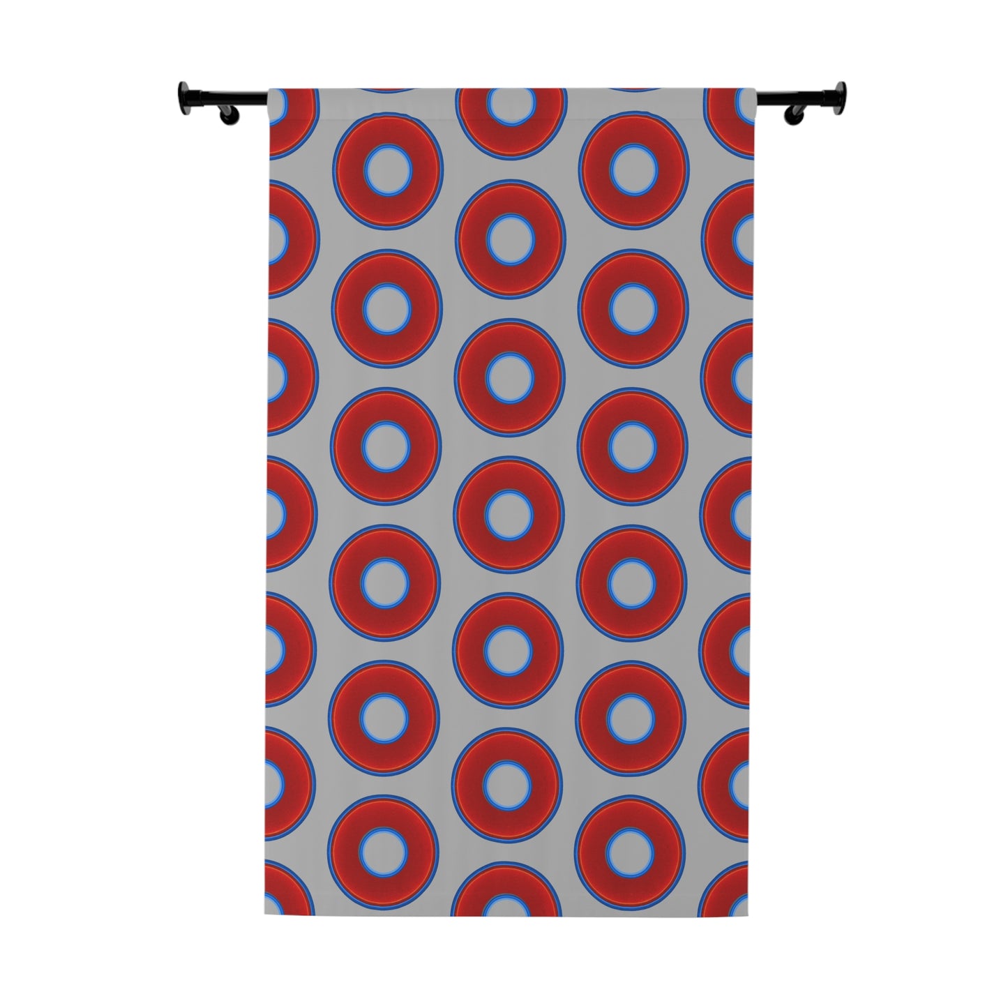 Lump's Heady Curtain w/Donuts - vivid red donut print - w/light gray background - [*1 Piece / 50" x 84"]