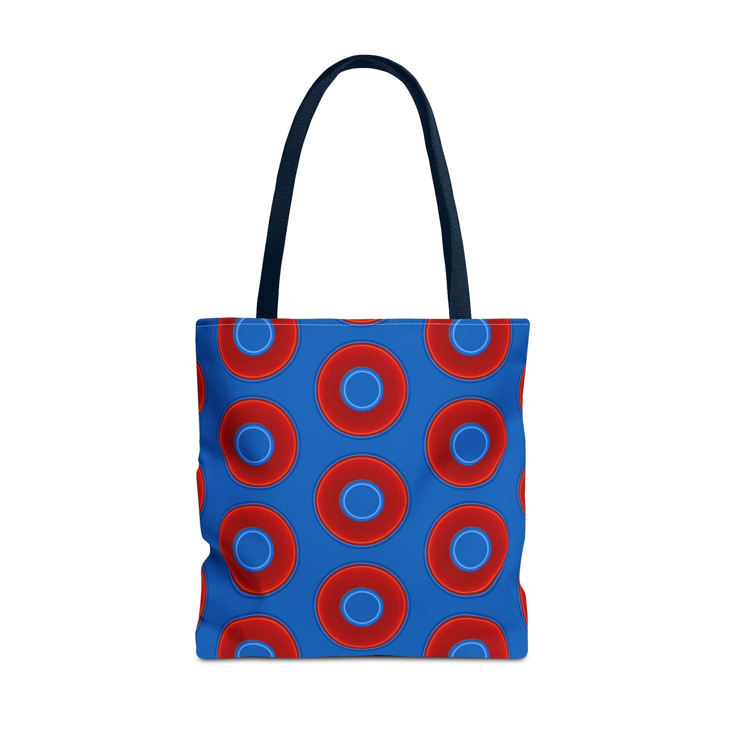 Lumpy Beach/Tote Bag - red vivid donuts w/dark royal blue background