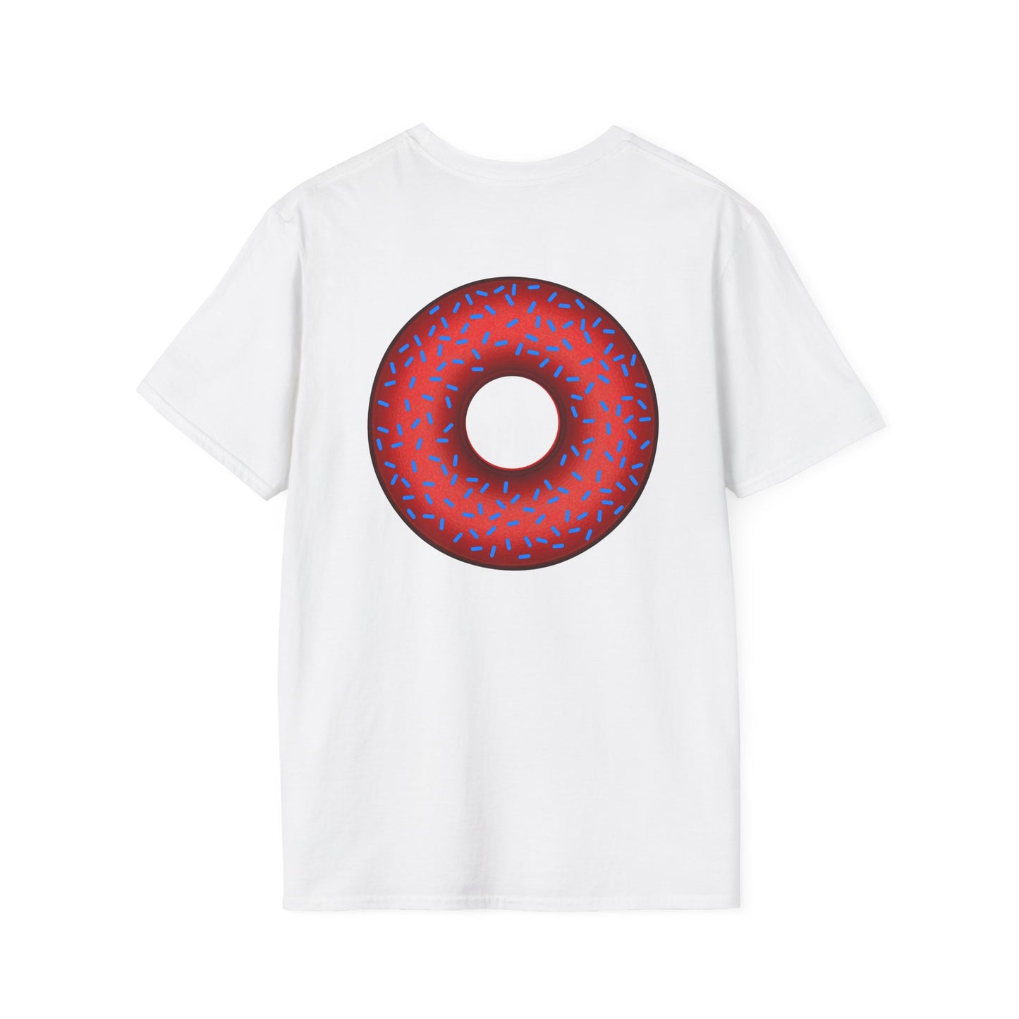 Classic Donut Tee - Unisex Soft-Style - "Plain Plump Donut w/" - plump red donut w/blue sprinkles