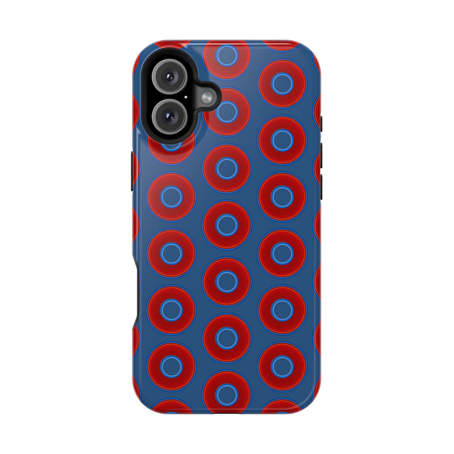 Impact-Resistant Lumpy Donut Case - red vivid donut print w/light navy blue background