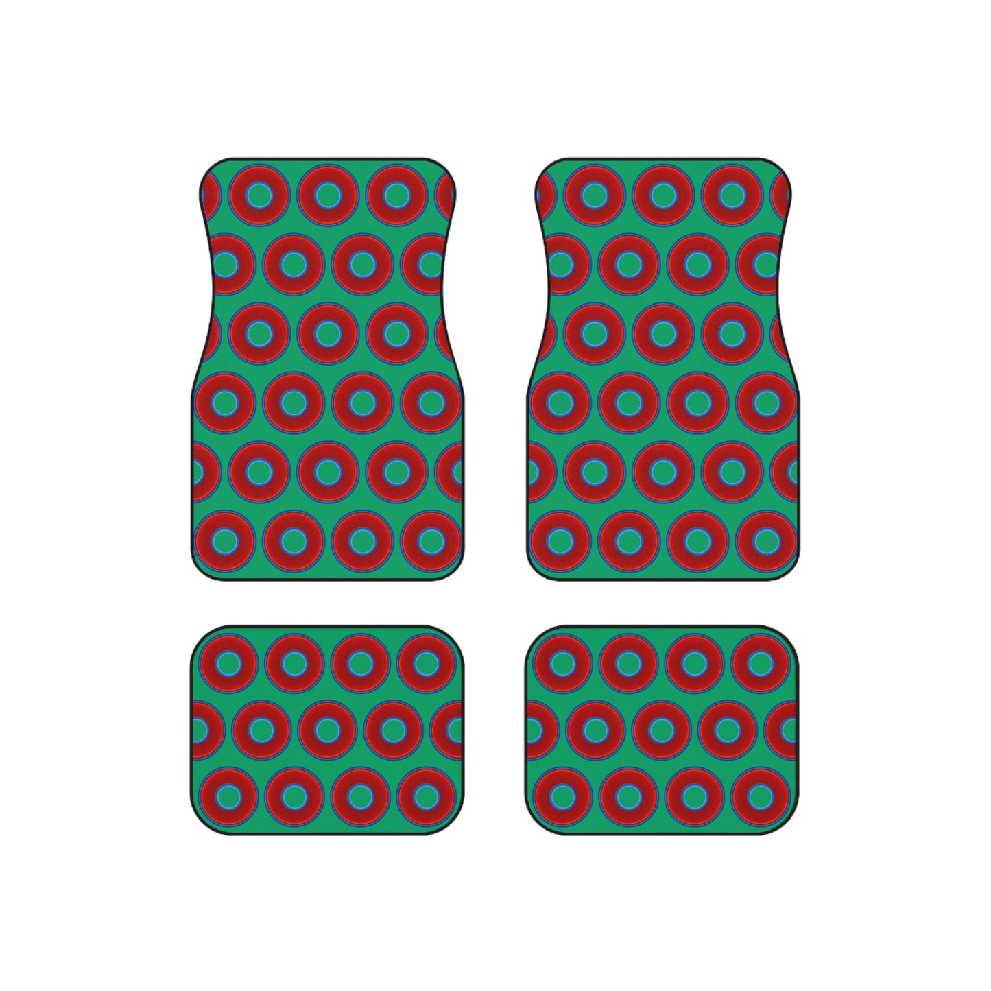 Contacted Car Mats - vivid donut print w/jade green background